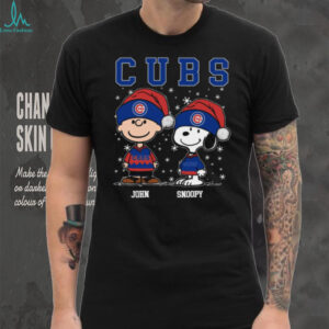 Snoopy Charlie Brown Christmas Baseball Tee, Personalized Chicago Cubs Holiday Shirt with Santa Hat, Fun MLB Gift