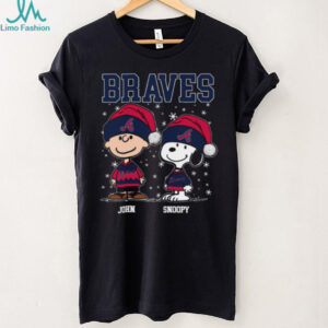 Snoopy Charlie Brown Holiday Baseball Tee, Personalized Atlanta Braves Christmas Shirt with Santa Hat, Funny MLB Fan Gift