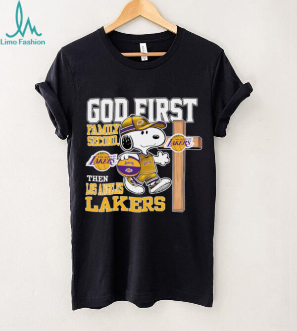 Snoopy God First, Family Second, Then Los Angeles Lakers T Shirt