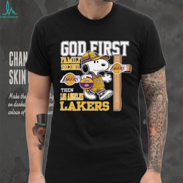 Snoopy God First, Family Second, Then Los Angeles Lakers T Shirt