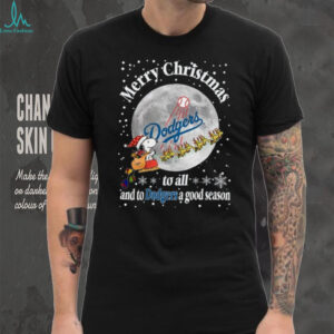 Snoopy Sleigh Dodgers Merry Christmas Baseball Tee