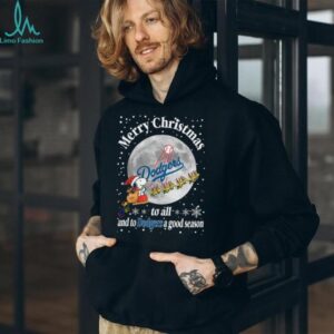 Snoopy Sleigh Dodgers Merry Christmas Baseball Tee