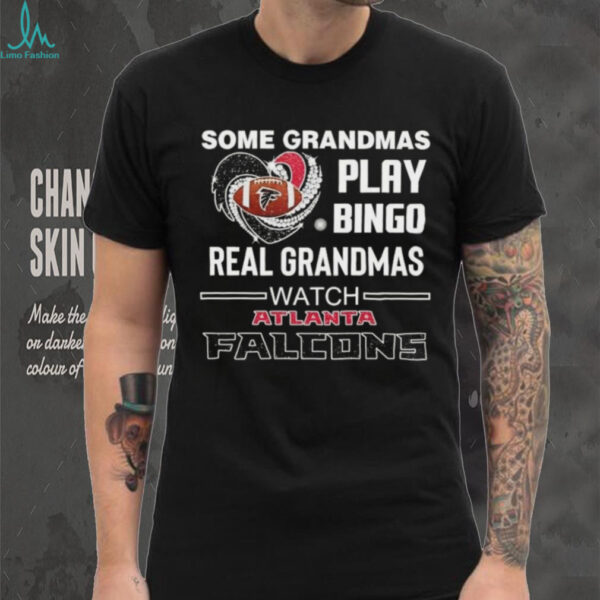 Some grandmas play bingo real grandmas watch Atlanta Falcons football diamond heart shirt