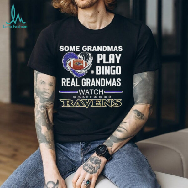 Some grandmas play bingo real grandmas watch Baltimore Ravens football diamond heart shirt