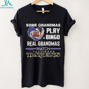 Some grandmas play bingo real grandmas watch Baltimore Ravens football diamond heart shirt