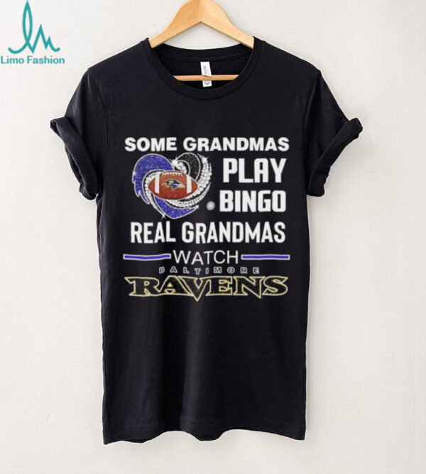 Some grandmas play bingo real grandmas watch Baltimore Ravens football diamond heart shirt