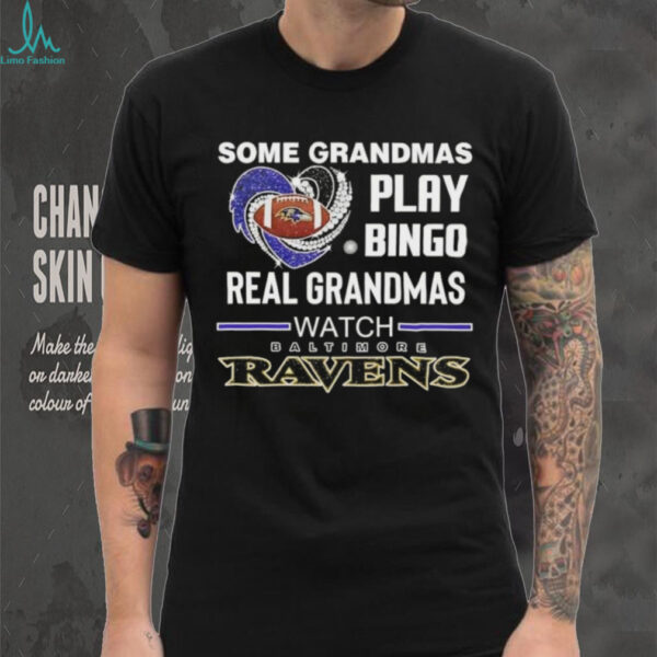 Some grandmas play bingo real grandmas watch Baltimore Ravens football diamond heart shirt