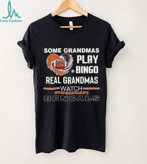Some grandmas play bingo real grandmas watch Cincinnati Bengals football diamond heart shirt