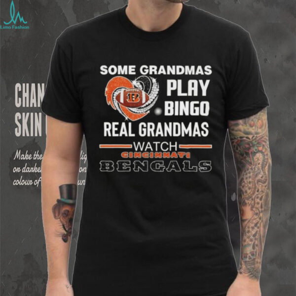 Some grandmas play bingo real grandmas watch Cincinnati Bengals football diamond heart shirt