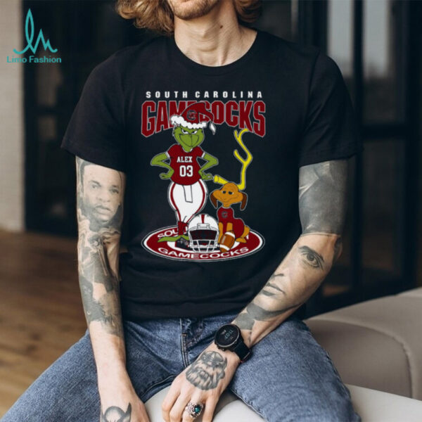 South Carolina Gamecocks Grinch and Dog Tee – Custom Name NCAA Football Shirt – Funny Holiday Gift & Game Day Fan Outfit