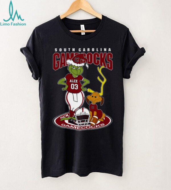 South Carolina Gamecocks Grinch and Dog Tee – Custom Name NCAA Football Shirt – Funny Holiday Gift & Game Day Fan Outfit
