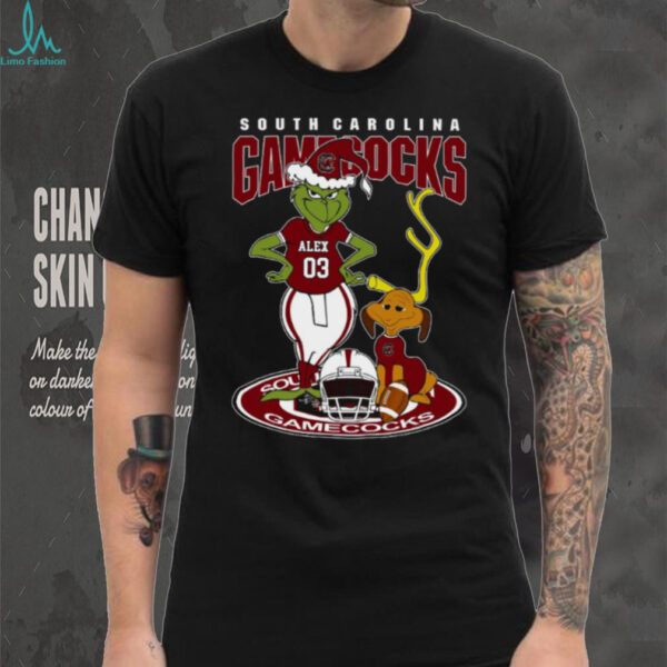 South Carolina Gamecocks Grinch and Dog Tee – Custom Name NCAA Football Shirt – Funny Holiday Gift & Game Day Fan Outfit