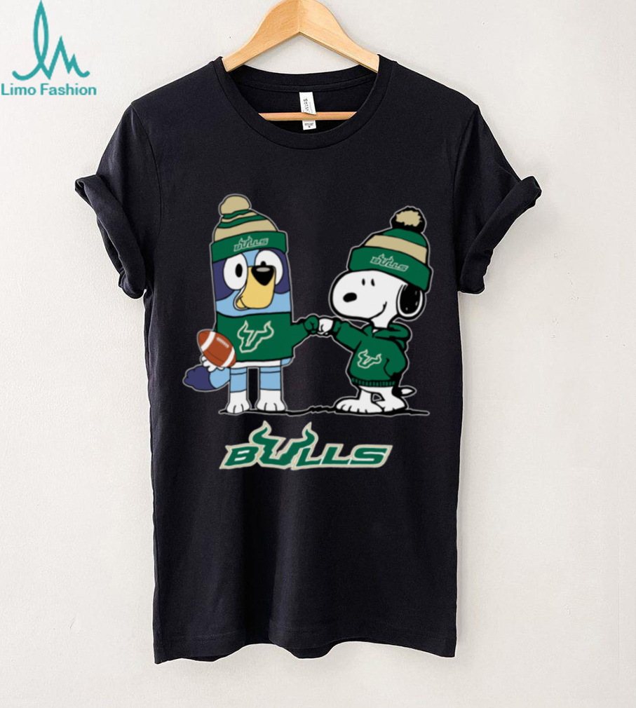 South Florida Bulls Christmas Snoopy Bluey NCAA Cute Football Shirt South Florida Bulls Christmas Snoopy Bluey NCAA Cute Football Shirt