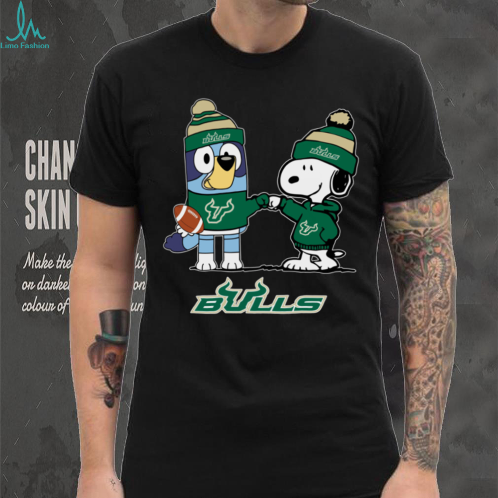 South Florida Bulls Christmas Snoopy Bluey NCAA Cute Football Shirt South Florida Bulls Christmas Snoopy Bluey NCAA Cute Football Shirt