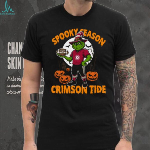 Spooky Season Alabama Crimson Tide Shirt – Custom Name NCAA Football Tee – Grinch Halloween Gift for Fans
