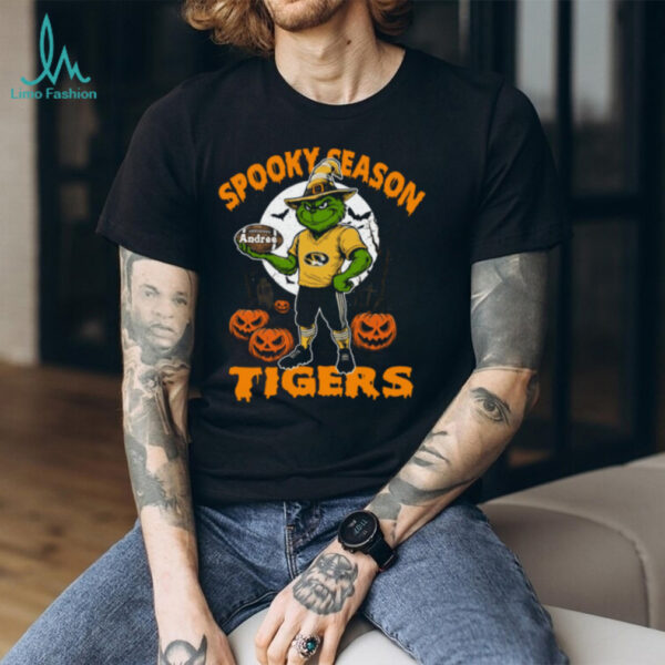 Spooky Season Missouri Tigers Tee – Grinch NCAA Football Shirt – Personalized Halloween Fan Gear with Custom Name