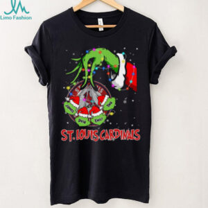 St. Louis Cardinals Grinch Holiday Lights Tee – Custom Name MLB Baseball Fan Shirt Personalized Gift