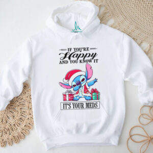 Stitch Santa hat if you’re happy and you know it it’s your meds Christmas shirt