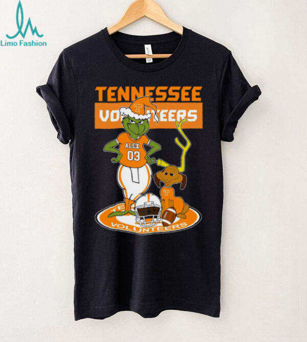 Tennessee Volunteers Custom Grinch and Dog Christmas Tee – Personalized NCAA Football Shirt – Holiday Outfit & Fan Gift Idea