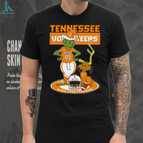 Tennessee Volunteers Custom Grinch and Dog Christmas Tee – Personalized NCAA Football Shirt – Holiday Outfit & Fan Gift Idea