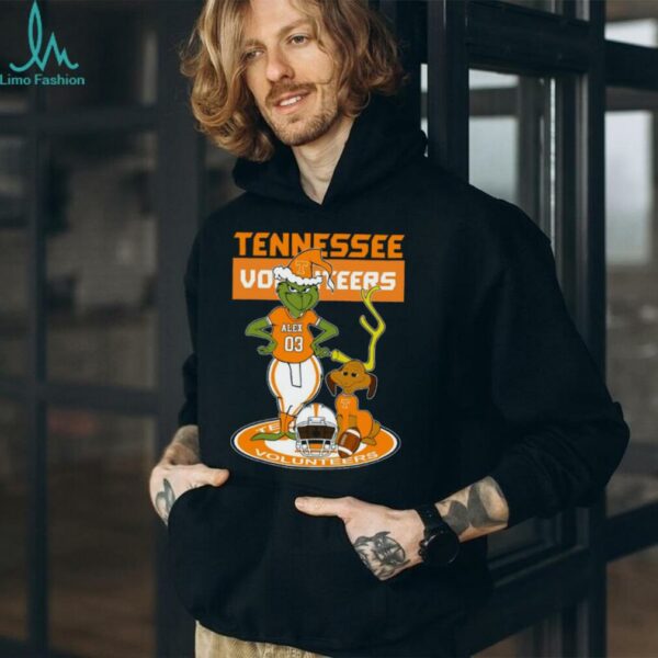 Tennessee Volunteers Custom Grinch and Dog Christmas Tee – Personalized NCAA Football Shirt – Holiday Outfit & Fan Gift Idea