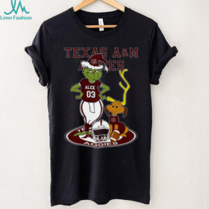 Texas A&M Aggies NCAA Football Grinch with Dog Tee – Custom Name Fan Shirt – Personalized Christmas Outfit & Holiday Gift Idea