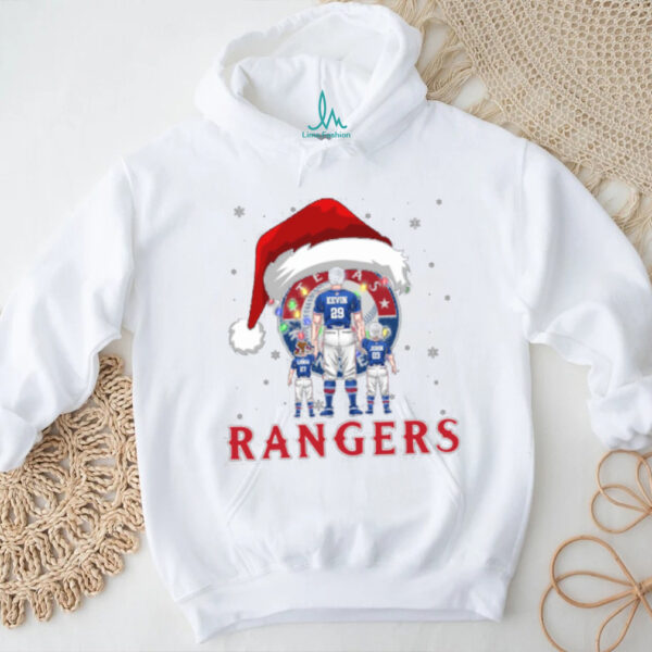 Texas Rangers Custom Name Santa Christmas Lights Tee – Personalized MLB Family Shirt – Holiday Baseball Gift for Fans & Parents