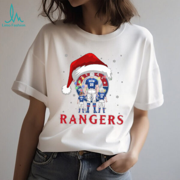 Texas Rangers Custom Name Santa Christmas Lights Tee – Personalized MLB Family Shirt – Holiday Baseball Gift for Fans & Parents