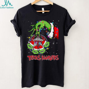Texas Rangers Grinch Holiday Lights Shirt – Custom MLB Fan Tee – Personalized Baseball Gift for Christmas