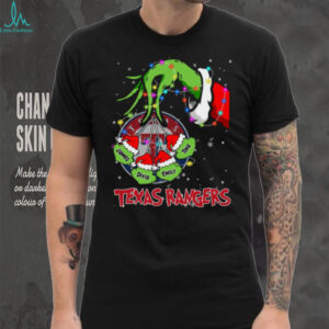 Texas Rangers Grinch Holiday Lights Shirt – Custom MLB Fan Tee – Personalized Baseball Gift for Christmas