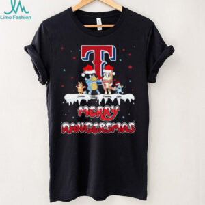 Texas Rangers Holiday Bluey Family Tee – Personalized MLB Fan Shirt – Custom Name Christmas Baseball Gift for Men, Women, Kids
