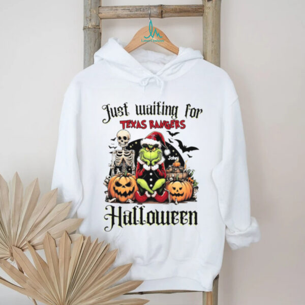 Texas Rangers Just Waiting for Halloween Shirt – Custom Name MLB Tee – Personalized Grinch Spooky Baseball Gift