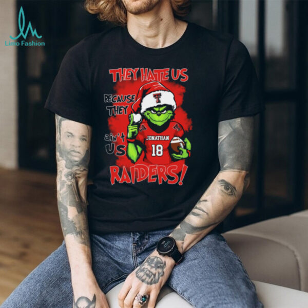 Texas Tech Red Raiders Custom Name Grinch Holiday Shirt – NCAA Football Christmas Tee – “They Hate Us Because They Ain’t Us” Quote Gift