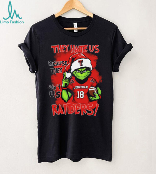 Texas Tech Red Raiders Custom Name Grinch Holiday Shirt – NCAA Football Christmas Tee – “They Hate Us Because They Ain’t Us” Quote Gift