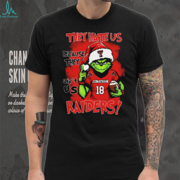 Texas Tech Red Raiders Custom Name Grinch Holiday Shirt – NCAA Football Christmas Tee – “They Hate Us Because They Ain’t Us” Quote Gift