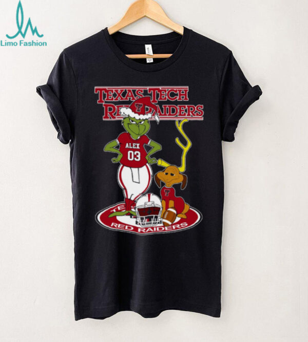 Texas Tech Red Raiders Grinch with Dog Tee – Custom Name NCAA Football Shirt – Personalized Holiday Fan Gift & Game Day Wear