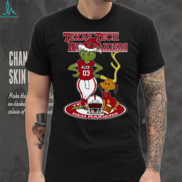 Texas Tech Red Raiders Grinch with Dog Tee – Custom Name NCAA Football Shirt – Personalized Holiday Fan Gift & Game Day Wear