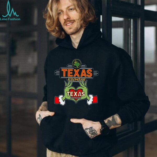 The Grinch Heart Hands Love Texas Roadhouse Funny Christmas Employee T Shirt