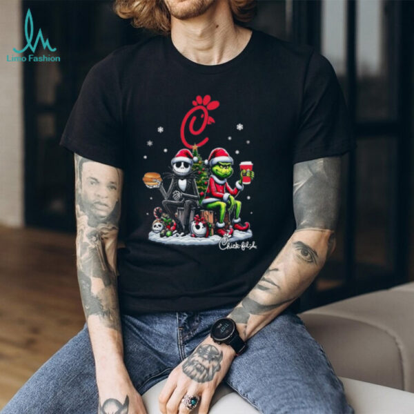 The Grinch and Jack Skellington Chick fil A Funny Christmas Crossover T Shirt