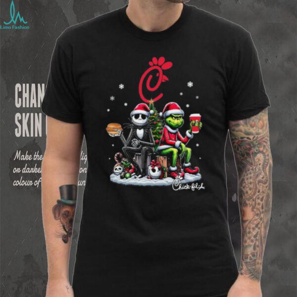 The Grinch and Jack Skellington Chick fil A Funny Christmas Crossover T Shirt
