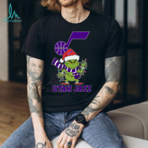 Utah Jazz Christmas Grinch Santa Hat Holiday 2025 TShirt