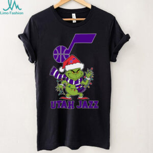 Utah Jazz Christmas Grinch Santa Hat Holiday 2025 TShirt