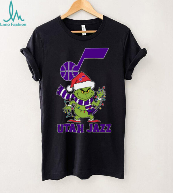Utah Jazz Christmas Grinch Santa Hat Holiday 2025 TShirt