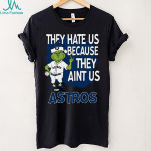 Personalized Houston Astros Grinch Santa Tee, Christmas Baseball Shirt with Quote They Hate Us Ain’t Us, Funny MLB Gift