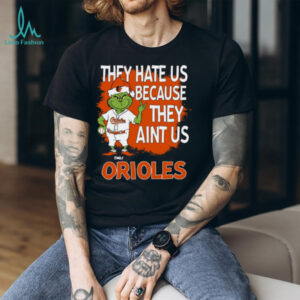 Personalized Baltimore Orioles Grinch Christmas Tee, Santa Baseball Shirt with Quote They Hate Us Ain’t Us, Funny MLB Gift