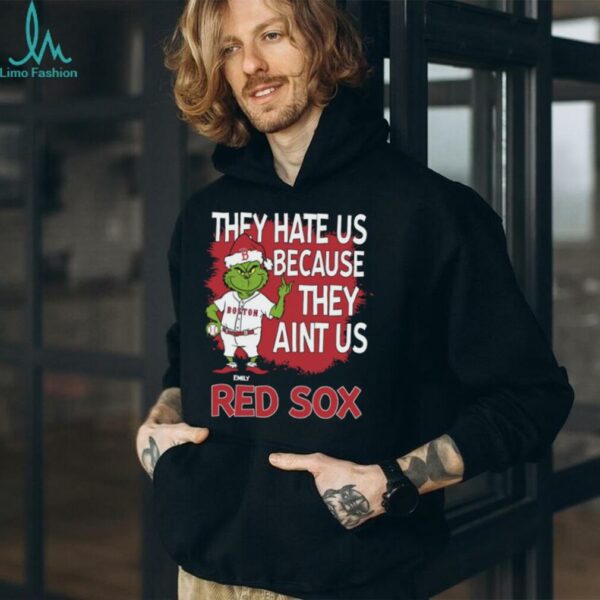 Personalized Boston Red Sox Grinch Christmas Tee, Funny Santa Baseball Shirt with Quote They Hate Us Ain’t Us, MLB Gift