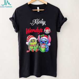 Baby Grinch and Stitch x Wendy's Merry Christmas Shirt
