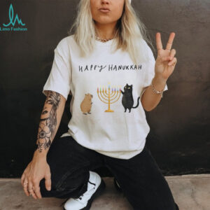Capybara and black cat Light Hanukkah Candles Happy Chrismukkah Christmas shirt