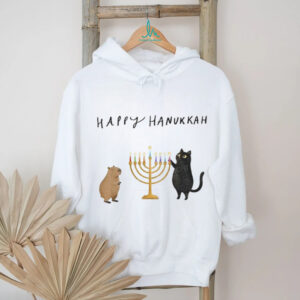 Capybara and black cat Light Hanukkah Candles Happy Chrismukkah Christmas shirt