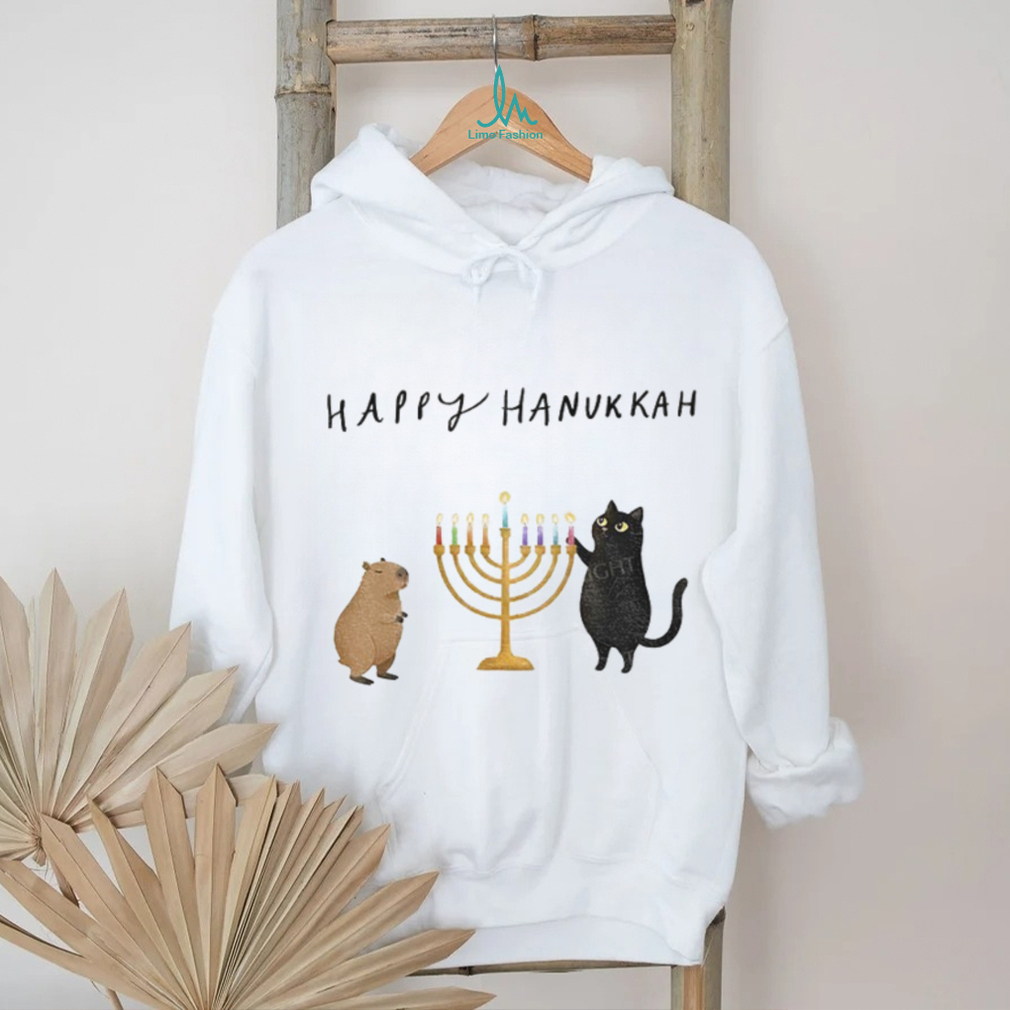 Capybara and black cat Light Hanukkah Candles Happy Chrismukkah Christmas shirt Capybara and black cat Light Hanukkah Candles Happy Chrismukkah Christmas shirt